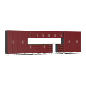 17-Piece Garage Cabinet Kit with Bamboo Worktop in Ruby Red Metallic