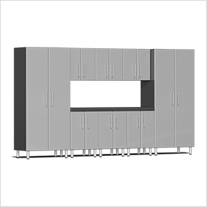 9-Piece Garage Cabinet Kit with Channeled Worktop in Stardust Silver Metallic