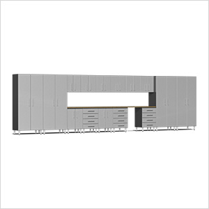 17-Piece Cabinet Kit with Bamboo Worktop in Stardust Silver Metallic