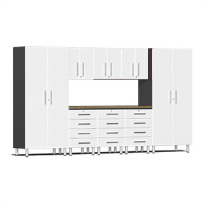 9-Piece Cabinet Kit with Bamboo Worktop in Starfire White Metallic