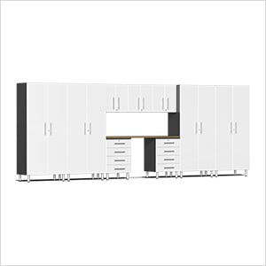 10-Piece Cabinet Kit with Bamboo Worktop in Starfire White Metallic