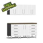 Ulti-MATE Garage Cabinets 7-Piece Garage Cabinet Kit with Bamboo Worktop in Starfire White Metallic