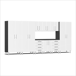 10-Piece Garage Cabinet Kit with Channeled Worktop in Starfire White Metallic