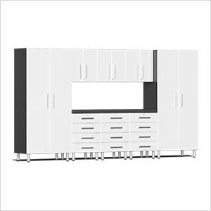 9-Piece Garage Cabinet Kit with Channeled Worktop in Starfire White Metallic