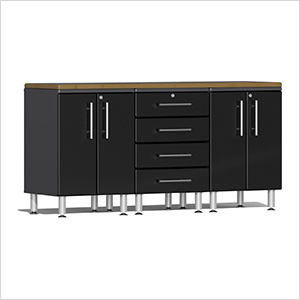 4-Piece Garage Workstation Kit with Bamboo Worktop in Midnight Black Metallic