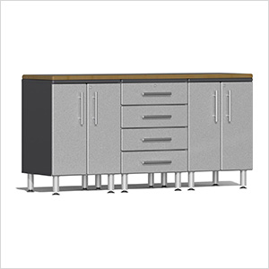 4-Piece Garage Workstation Kit with Bamboo Worktop in Stardust Silver Metallic