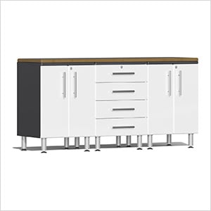 4-Piece Garage Workstation Kit with Bamboo Worktop in Starfire White Metallic