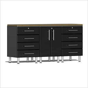 4-Piece Garage Workstation Kit with Bamboo Worktop in Midnight Black Metallic