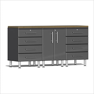 4-Piece Garage Workstation Kit with Bamboo Worktop in Graphite Grey Metallic