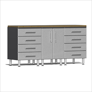 4-Piece Garage Workstation Kit with Bamboo Worktop in Stardust Silver Metallic