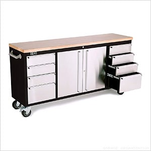 72 in. Black Rolling Workbench with Stainless Steel Face