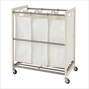 3-Bag White Laundry Cart