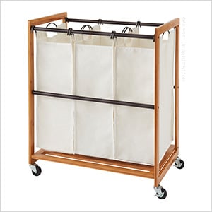 Bamboo 3-Bag Laundry Cart