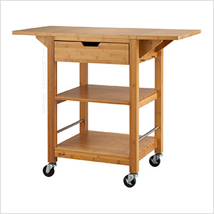 24 In. Bamboo Kitchen Cart With Drop Leafs