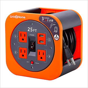 25 ft. Extension Cord Reel with 4 Grounded Outlets and 2 USB Ports