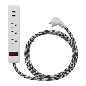 Power Strip Surge Protector 3 Outlets Power Strip with 2 USB Ports (White)