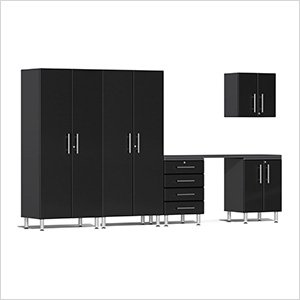 6-Piece Garage Cabinet Kit with Channeled Worktop in Midnight Black Metallic