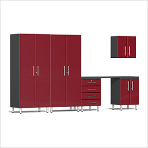 6-Piece Garage Cabinet Kit with Channeled Worktop in Ruby Red Metallic