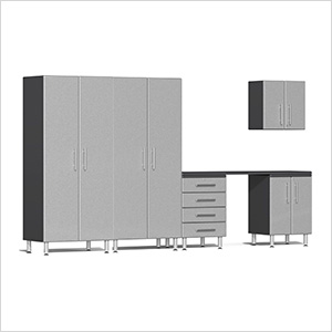 6-Piece Garage Cabinet Kit with Channeled Worktop in Stardust Silver Metallic