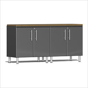 3-Piece Garage Workstation Kit with Bamboo Worktop in Graphite Grey Metallic