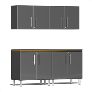 5-Piece Garage Cabinet Kit with Bamboo Worktop in Graphite Grey Metallic