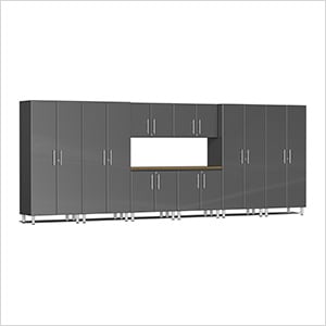 9-Piece Cabinet Kit with Bamboo Worktop in Graphite Grey Metallic