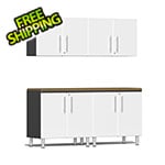 Ulti-MATE Garage Cabinets 5-Piece Garage Cabinet Kit with Bamboo Worktop in Starfire White Metallic