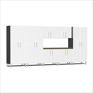 8-Piece Cabinet Kit with Bamboo Worktop in Starfire White Metallic