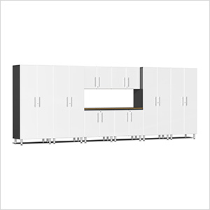 9-Piece Cabinet Kit with Bamboo Worktop in Starfire White Metallic