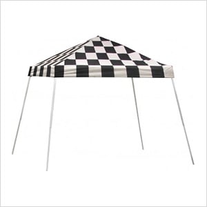 10x10 Slanted Pop-up Canopy with Black Roller Bag (Checkered Flag Cover)