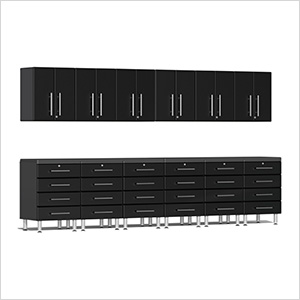 14-Piece Garage Cabinet Kit with 2 Channeled Worktops in Midnight Black Metallic