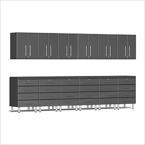14-Piece Garage Cabinet Kit with 2 Channeled Worktops in Graphite Grey Metallic