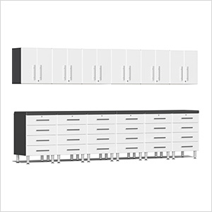 14-Piece Garage Cabinet Kit with 2 Channeled Worktops in Starfire White Metallic