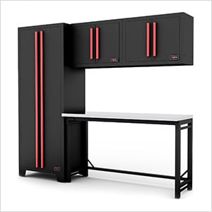 5-Piece Black and Red Garage Cabinet System