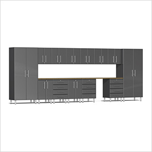 15-Piece Garage Cabinet Kit with Bamboo Worktop in Graphite Grey Metallic