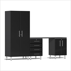 4-Piece Garage Cabinet Kit with Channeled Worktop in Midnight Black Metallic