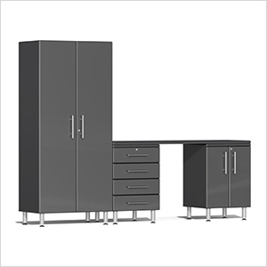 4-Piece Garage Cabinet Kit with Channeled Worktop in Graphite Grey Metallic