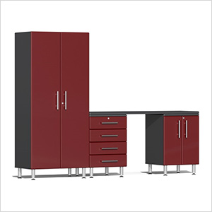 4-Piece Garage Cabinet Kit with Channeled Worktop in Ruby Red Metallic