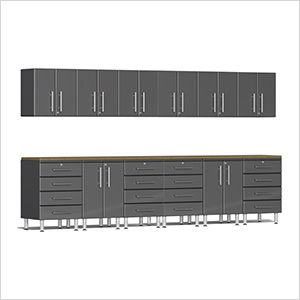 14-Piece Garage Cabinet Kit with Bamboo Worktops in Graphite Grey Metallic