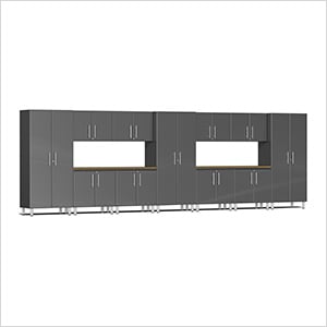 13-Piece Garage Cabinet Kit with 2 Bamboo Worktops in Graphite Grey Metallic