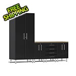 Ulti-MATE Garage Cabinets 5-Piece Cabinet Kit with Bamboo Worktop in Midnight Black Metallic