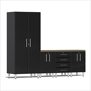 5-Piece Garage Cabinet Kit with Bamboo Worktop in Midnight Black Metallic