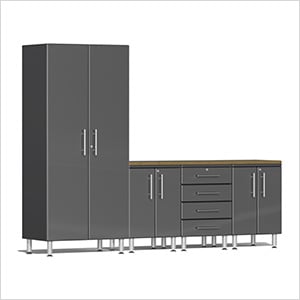 5-Piece Garage Cabinet Kit with Bamboo Worktop in Graphite Grey Metallic