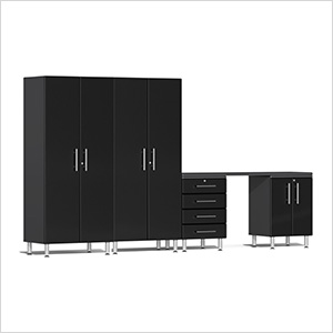 5-Piece Garage Cabinet Kit with Channeled Worktop in Midnight Black Metallic