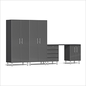 5-Piece Garage Cabinet Kit with Channeled Worktop in Graphite Grey Metallic