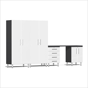 5-Piece Garage Cabinet Kit with Channeled Worktop in Starfire White Metallic