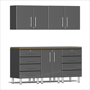 6-Piece Garage Cabinet Kit with Bamboo Worktop in Graphite Grey Metallic