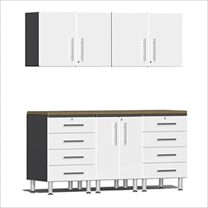 6-Piece Garage Cabinet Kit with Bamboo Worktop in Starfire White Metallic