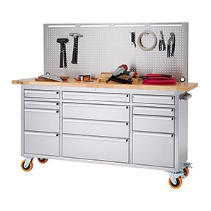 72 in. Stainless Steel Rolling Workbench with Pegboard