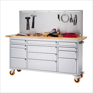 72 in. Stainless Steel Rolling Workbench with Pegboard